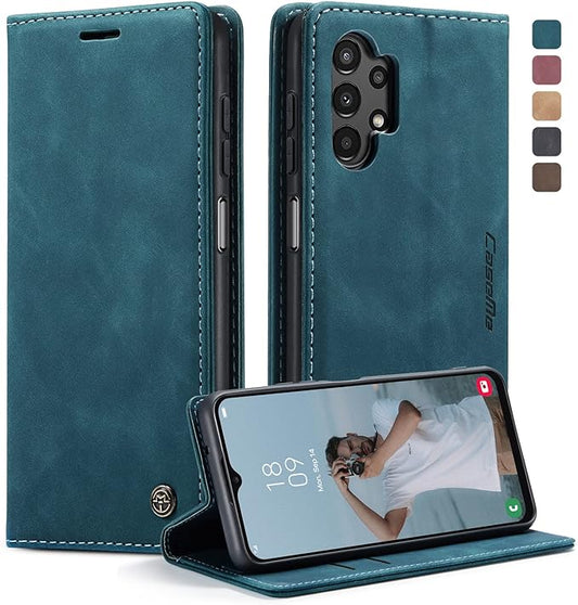 for Samsung Galaxy A13 4G/5G Case, Flip Wallet Leather Case with Card Holder Magnetic Closure Shockproof Kickstand Protective Phone Cases Cover for Samsung Galaxy A04s,Blue-Green