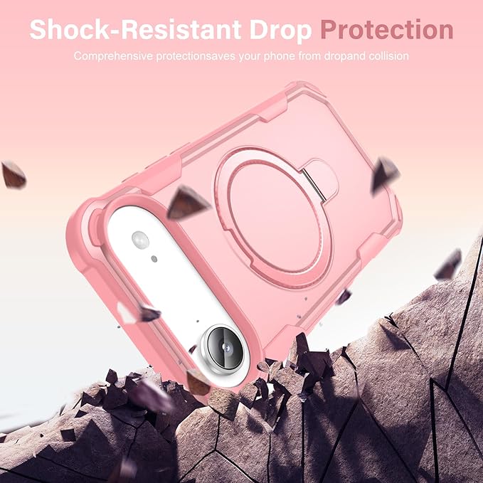 Compatible with iPhone 17 Air Case with Invisible Magnetic Ring Stand [Compatible with Magnetic] [Military Drop Protection] Shockproof Slim Hard Back Soft Edge Case 6.6 Inch, Pink