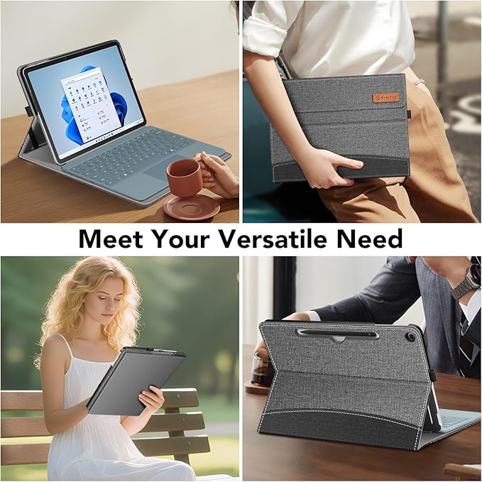 Fintie Case for Microsoft Surface Pro 12 Inch 1st Edition (2025), Multiple Angle Viewing Portfolio Business Cover with Pocket & Stylus Holder, Compatible with Type Cover Keyboard (Gray)