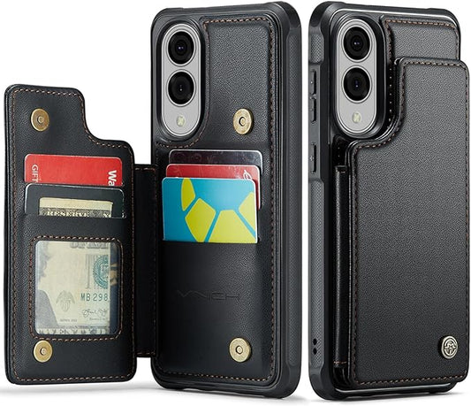 Vinich for Samsung Galaxy S25 Edge Wallet Case with Card Holder, RFID Blocking Credit Slots Kickstand Shockproof Phone Cover for Women Men, Black