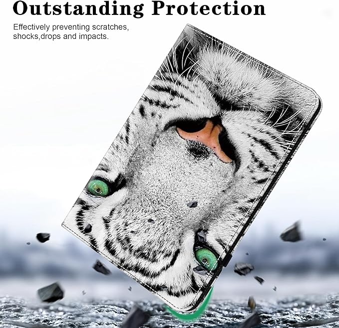 Tablet Case for Lenovo Tab Plus 11.5 Inch 2024, Multi-Angle Viewing Premium PU Leather Case with Hand Strap & Card Slots/Holder for 11.5" Lenovo Tab Plus 2024 Release - White Tiger