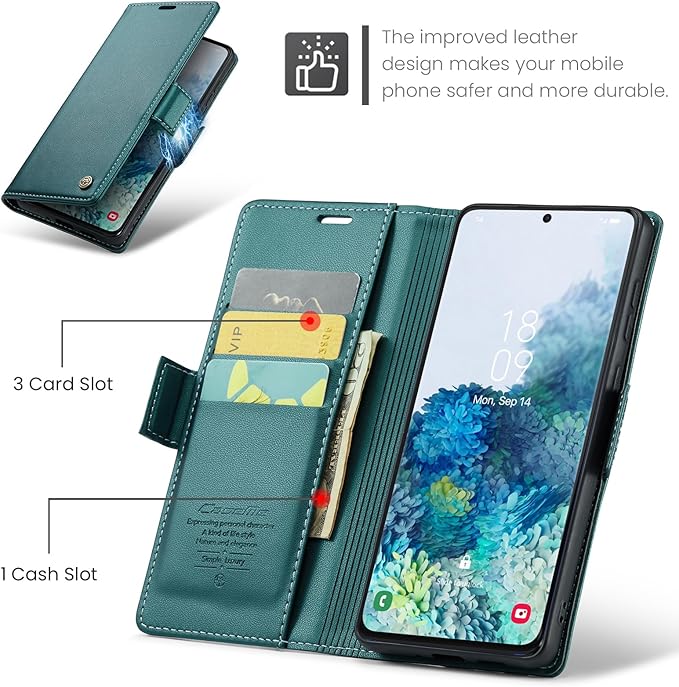 Case for Samsung Galaxy S20 Plus Wallet Case, RFID Blocking PU Leather Flip Folio Cover Card Holder Kickstand Shockproof Phone Case Compatible with Samsung Galaxy S20 Plus, Blue Green