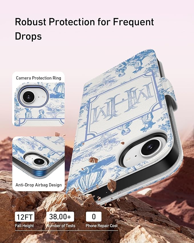 DEENAKIN for iPhone 16e Wallet Case with Card Holder + Cash Clip, RFID-Blocking, Military-Grade Drop Protection, Magnetic Closure with Leather Kickstand - Heritage Artistry