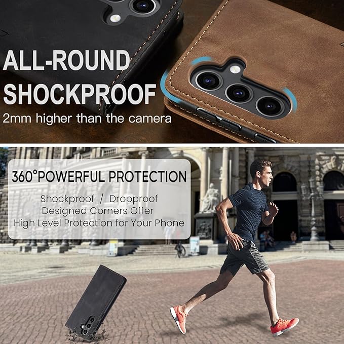 QLTYPRI Case for Samsung Galaxy S24, Vintage PU Leather Wallet Case Card Slot Kickstand Magnetic Closure Shockproof Flip Folio Case Cover for Samsung Galaxy S24 - Black