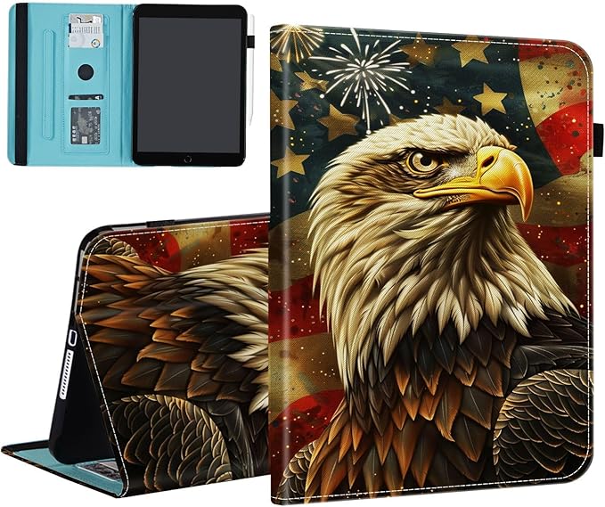 Case for Samsung Galaxy Tab S9 FE 5G 10.9 Inch/Galaxy Tab S9 11 Inch 2023,Card Slot PU Leather TPU Case Pen Holder Auto Wake Sleep,Eagle American Flag