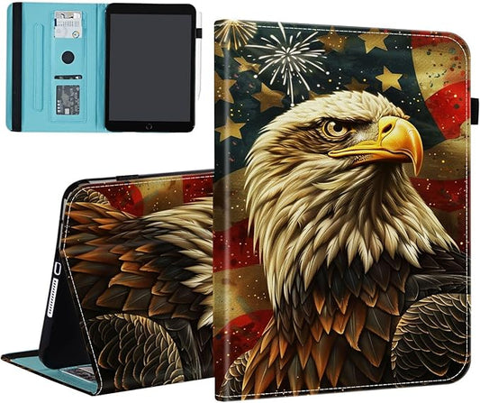 Case for Samsung Galaxy Tab S9 FE 5G 10.9 Inch/Galaxy Tab S9 11 Inch 2023,Card Slot PU Leather TPU Case Pen Holder Auto Wake Sleep,Eagle American Flag