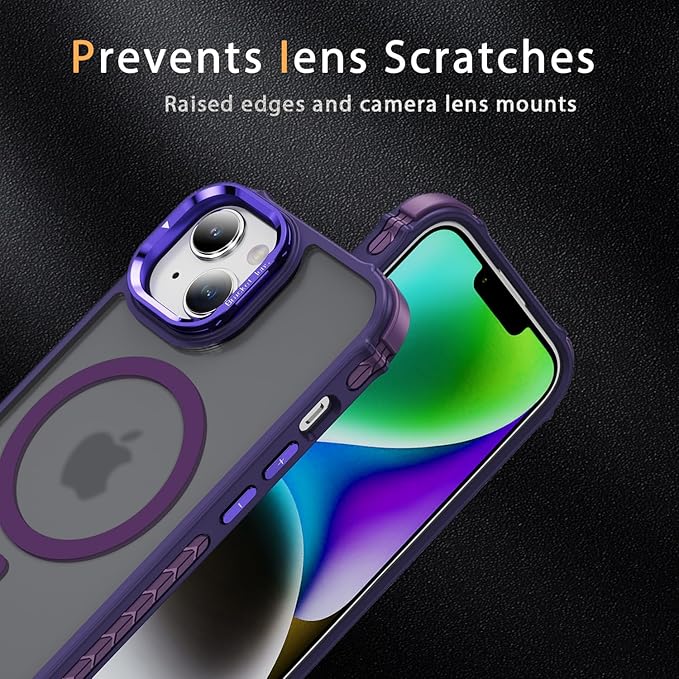 Magnetic for iPhone 14 Case/iPhone 13 Case Purple with MagSafe Wireless Charging Military-Grade Shockproof Protection Adjustable Kickstand Slim Matte Anti-Fingerprint Cover Men Women