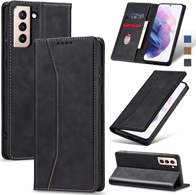 Jasonyu Wallet Case for Samsung S21 Plus, PU Leather Cover with Stand, Magnetic Folio Flip, TPU Shockproof Interior Case and Card Holder Slots, Black