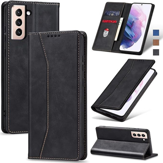 Jasonyu Wallet Case for Samsung S21 Plus, PU Leather Cover with Stand, Magnetic Folio Flip, TPU Shockproof Interior Case and Card Holder Slots, Black