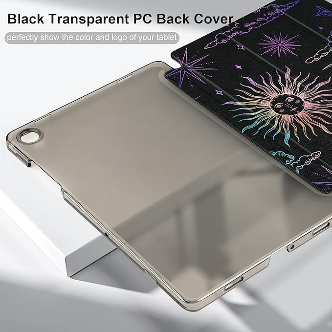 DONGKE Case for Samsung Galaxy Tab A9+/A9 Plus 11 inch 2024 2023 (SM-X210/X216/X218), Slim Stand Hard PC Translucent Back Shell Smart Cover, Auto Wake/Sleep - Moon & Stars
