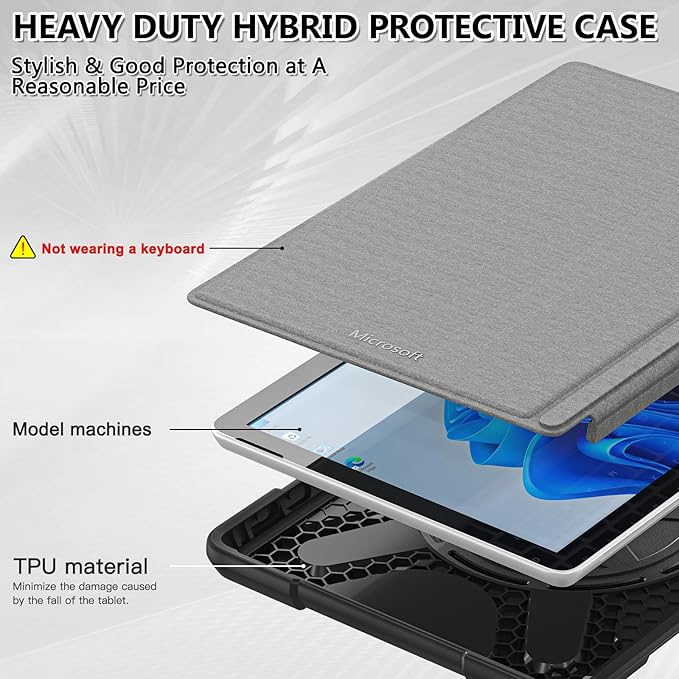 BRAECNstock Case for Microsoft Surface Go 4 (2023) Go 3 (2021) Go 2 (2020) Go (2018) Rugged Protective Kids Case with [Rotating Hand Strap+Stand], Compatible with Type Cover Keyboard, Black