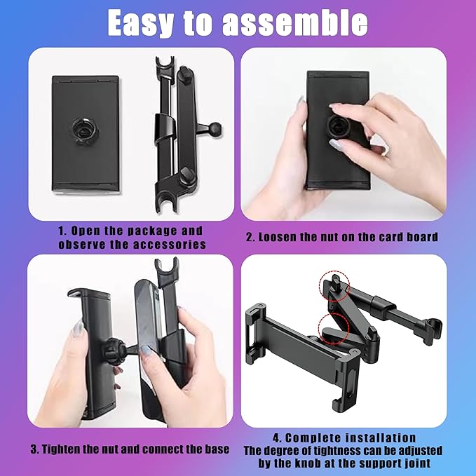 Car Tablet Holder for Backseat, for ipad Headrest Mount, Car Mount for Back Seat with 360°Rotating, [3 in 1 Extension Arm] 5.3-10.6", Fit Larger Tablet (If Short Side ≤10.6") - Black