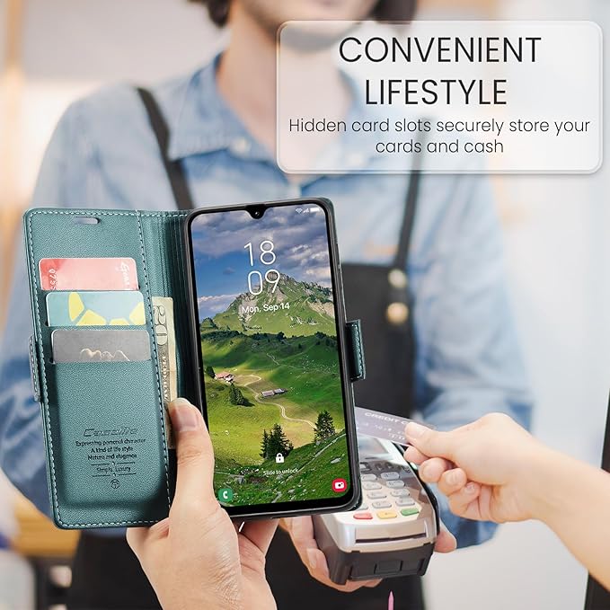 for Samsung Galaxy A26 5G Case, Premium PU Leather Wallet Case Flip Cover with [RFID Blocking][Card Holder][Stand Function] Shockproof Protective for Samsung Galaxy A26, Blue-Green