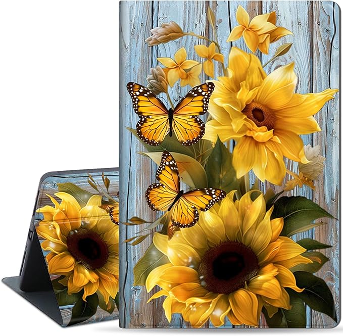 Slim Case for Samsung Galaxy Tab S10 FE / S9 FE 5G 10.9" & Tab S9 11", PU Leather Protective Cover, Multi-Angle Stand, Auto Sleep/Wake, Sunflower