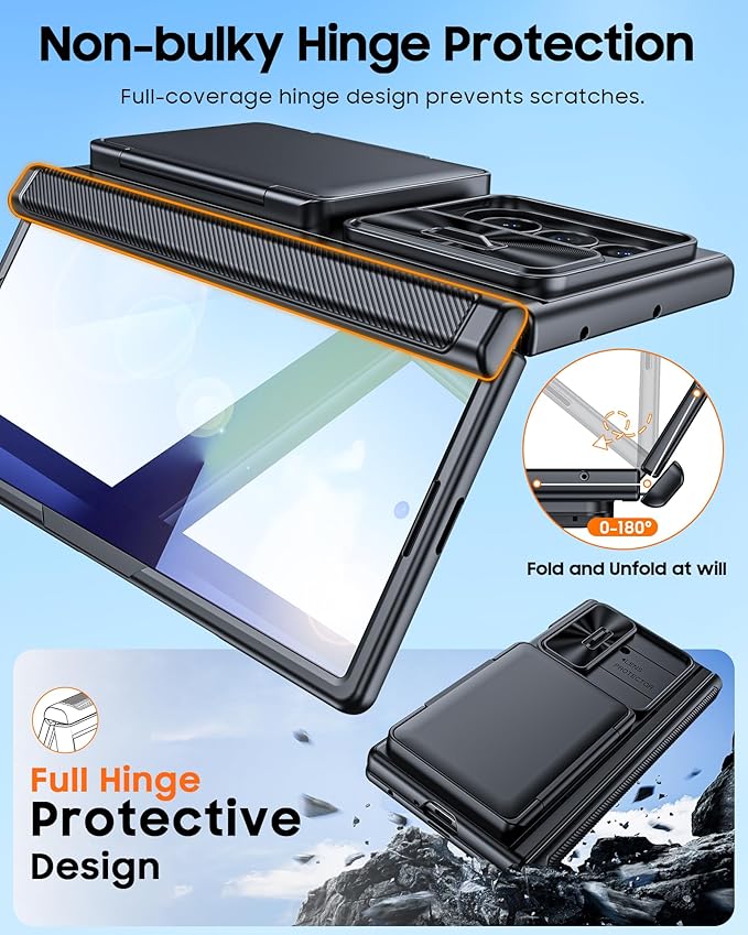 CENMASO for Samsung Galaxy Z Fold 7 Case with Card Holder [RFID Blocking] Camera Cover, Hinge Protection, Hidden Kickstand, Screen Protector, Slim Shockproof Phone Case for Galaxy Z Fold 7-Black