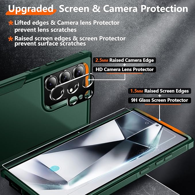 Red2Fire for Samsung Galaxy S24 Ultra Case, [Military Grade Drop Protection] Non-Slip Heavy Duty Full Body Shockproof Protection Phone Case for S24 Ultra Case 6.8 inch, Deep Green