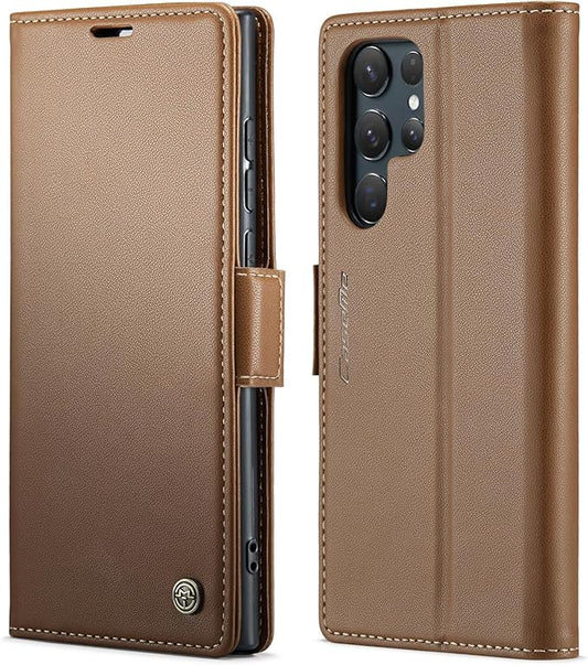 SINIANL Samsung Galaxy S24 Ultra Wallet Case with RFID Blocking, Samsung S24 Ultra Case Wallet for Women Men Card Holder Magnetic Clasp Kickstand Leather Book Folio Case for Galaxy S24 Ultra Brown