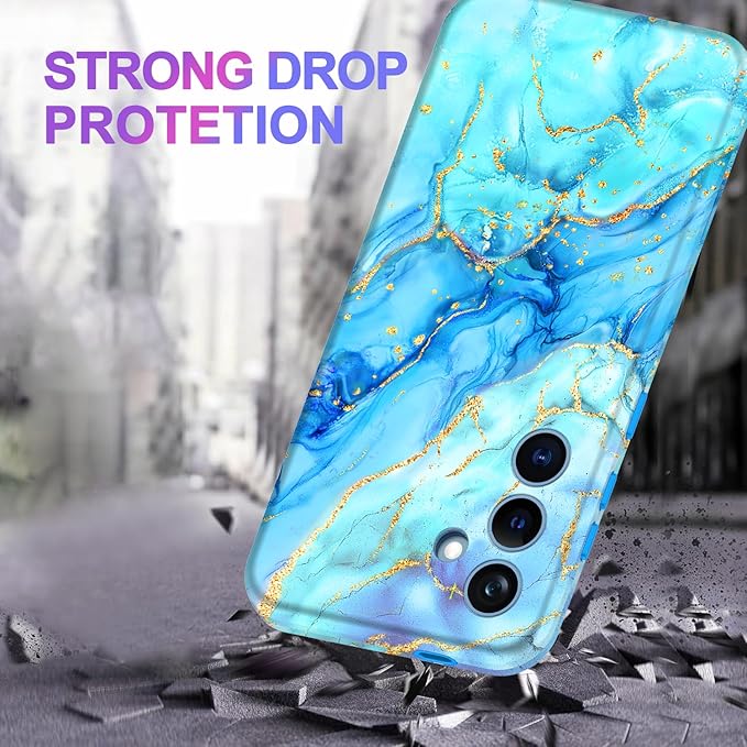 Casetego for Galaxy S24 Case,Compatible with MagSafe,[Military Grade Drop Test] Full Body Protection Slim Shockproof Rugged Marble Women Case for Samsung Galaxy S24 6.2 inch,Light Blue