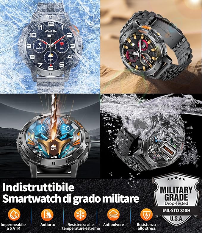 Smart Watches for Men(3 Straps),1,43'' AMOLED Military Smart Watch for Men with LED Flashlight/530mAh Large Battery/5ATM Waterproof,Fitness Tracker Smartwatch with Answer/Make Call