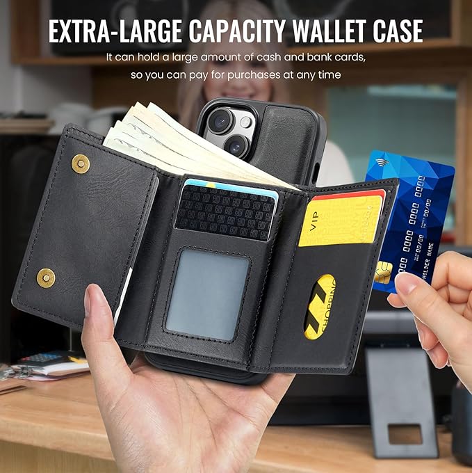 Asuwish Phone Case for iPhone 14 6.1 inch Wallet Magnetic Detachable Cell Cover with Wireless Charging and RFID Blocking Credit Card Holder Flip Stand iPhone14 5G i i-Phone i14 14Case Women Men Black