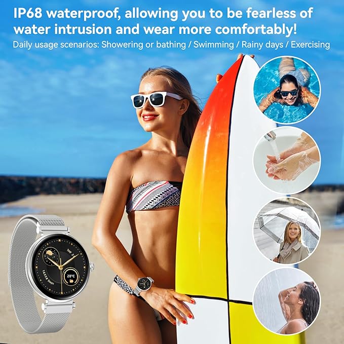 Bebinca Smart Watches for Women (Dial/Answer Calls) with Heart Rate/Sleep/Blood Oxygen Monitor, Voice Assistant Compatible with Samsung iPhone Android Phones, IP68 Waterproof(Silver)