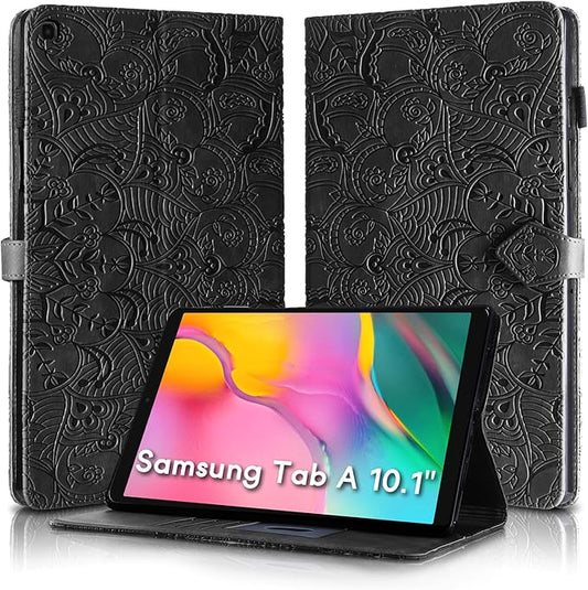 Vine Funda para for Samsung Galaxy Tab A 10.1 2019 SM-T510 T515, Soft Touch Premium Faux Leather Made with Card Slots, Water-Proof Precise Cutouts Compatible with Samsung Tab A 2019 Case Black