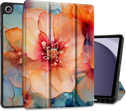 MEEgoodo Case for Samsung Galaxy Tab A9 Plus 11 inch Cover 2024 2023 with S Pen Holder, A9+ Smart Tablet Cases with Leather Trifold Stand+Soft TPU Back Shell+Smart Auto Wake/Sleep,Ink Colorful Flowers