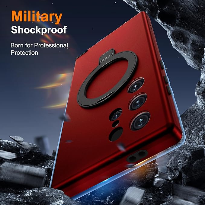 Designed for Samsung Galaxy S24 Ultra Case with Magnetic Ring Stand [Compatible with Mag-Safe][Military Grade Drop Protection][Build in Kickstand] S24 Ultra Phone Case 6.8",Red