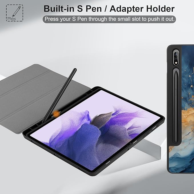 Case for Samsung Galaxy Tab S8 2022 & S7 2020, Shockproof Tablet Case for Samsung Tab S8/S7 11 inch with Auto Sleep/Wake & Trifold Stand & Soft TPU Back Cover, Blue Marble