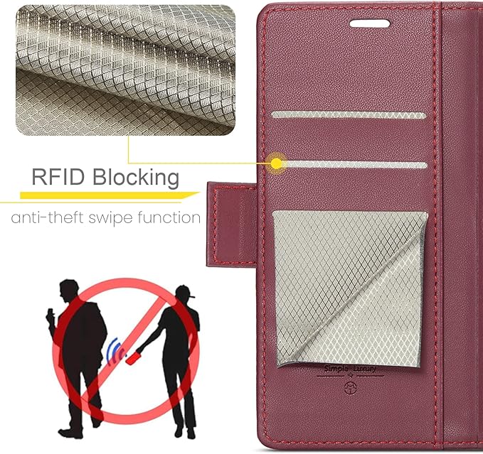 AUPAI for Samsung Galaxy S22 Plus Wallet Case with Credit Card Holder, PU Leather RFID Blocking Folio Flip Kickstand Magnetic Clasp Protective Phone Cover for Women Men Wine Red