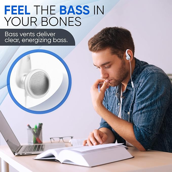 PHILIPS Over The Ear Earbuds, Flexible Wrap Around Earbuds, Around Ear Headphones with Mic Behind The Ear Headphones, Perfect for Sports, Running, Exercise, Gym (White)