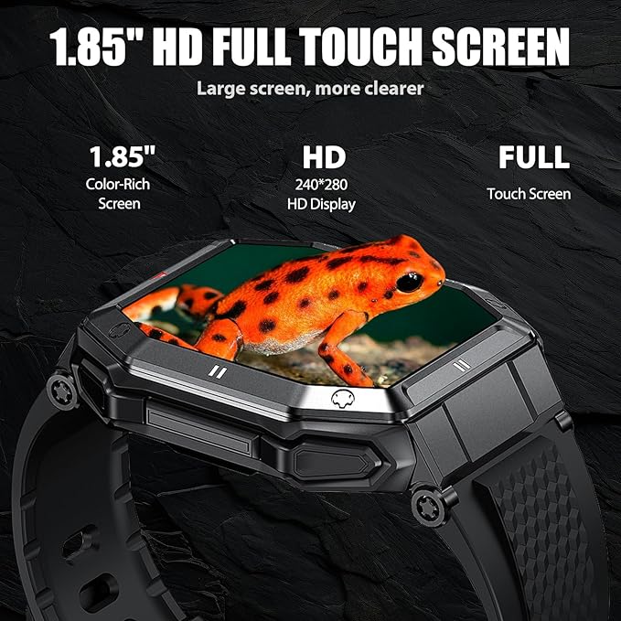 Military Smart Watches for Men (Answer/Make Call) with 1.85" HD Touchscreen, Fitness Tracker with Multiple Sport Modes, Tactical Smartwatch with Whole-Day Heart Rate/Sleep Monitor