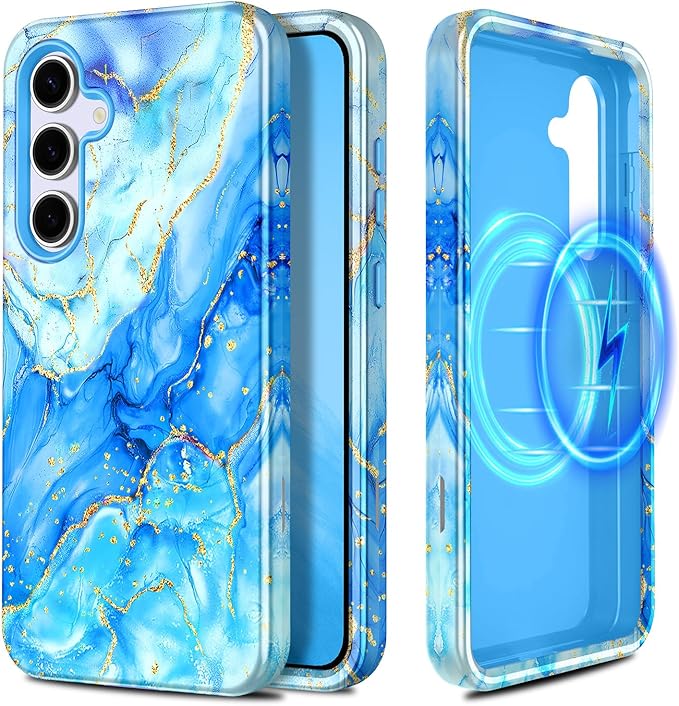 Casetego for Galaxy S25 FE Case,Compatible with MagSafe,[Military Grade Drop Test] Full Body Protection Slim Shockproof Rugged Marble Women Case for Samsung Galaxy S25 FE 6.7 inch,Light Blue
