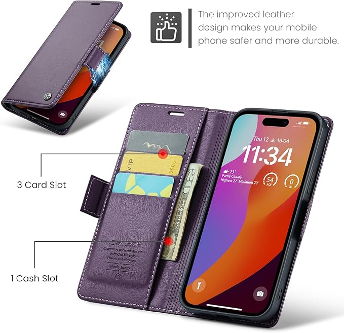 for iPhone 15 Pro Max Case, Premium PU Leather Wallet Case Flip Cover with [RFID Blocking][Card Holder][Stand Function] Shockproof Protective for iPhone 15 Pro Max 6.7", Purple