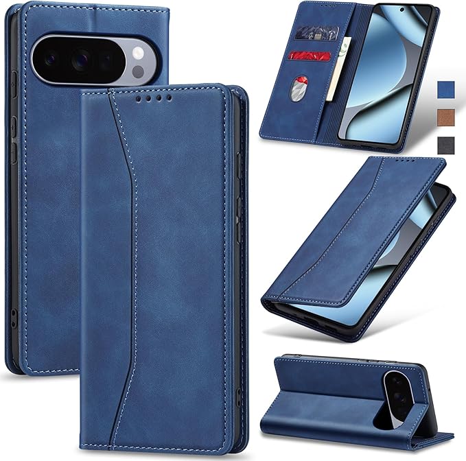Jasonyu Flip Wallet Case for Google Pixel 10/10 Pro 5G,Leather Magnetic Folio Cover with Card Holder,Kickstand - TPU Shockproof Durable Protective Phone Case,Blue
