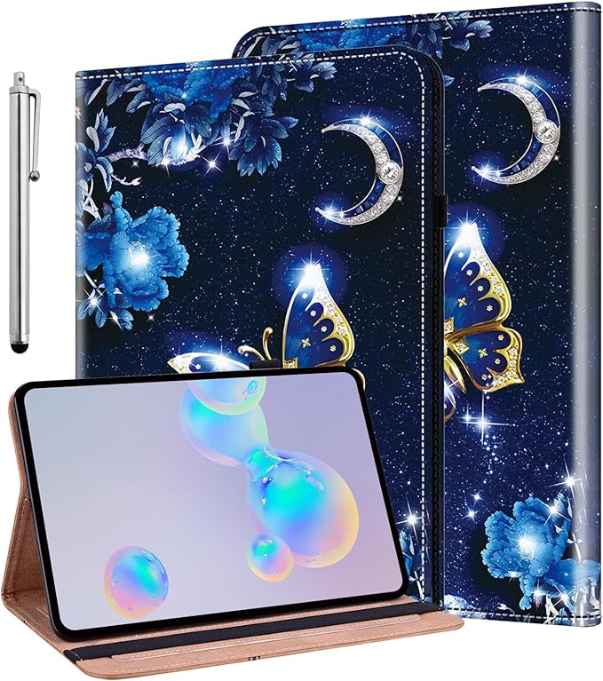 ALILANG Case for Samsung Galaxy Tab A9 Plus 11 Inch 2023, PU Leather Folio Cover with Multi-Angle Stand and Pen Holder for Samsung Tab A9+ (SM-X210/X216/X218) Tablet Case -Sparkle Blue Butterfly