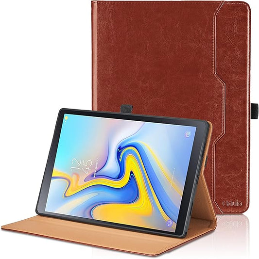 Case for Samsung Galaxy Tab A 10.5 2018 SM-T590/T595/T597, PU Leather Folio Stand Case with Hand Starp and Pocket, Auto Wake/Sleep Smart Tablet Cover, Brown