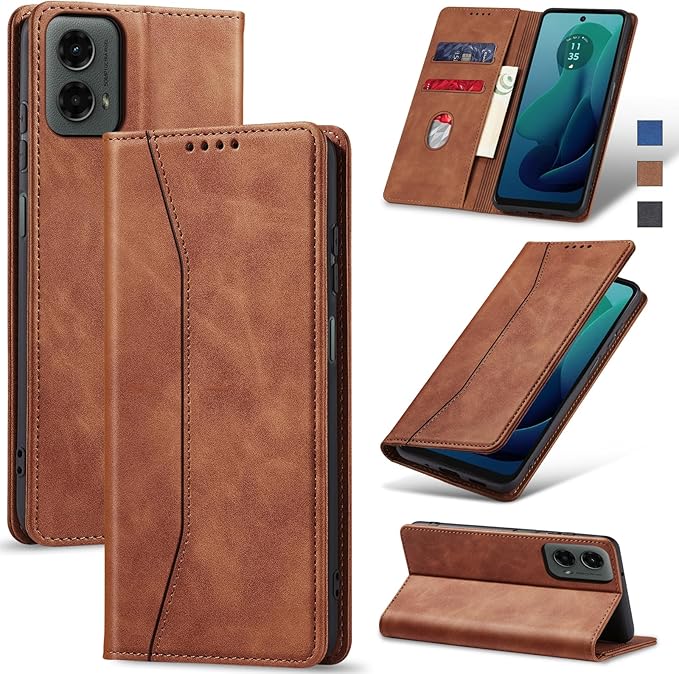 Jasonyu Flip Wallet Case for Moto G 5G (2024),Leather Magnetic Folio Cover with Card Holder,Kickstand - TPU Shockproof Durable Protective Phone Case,Brown