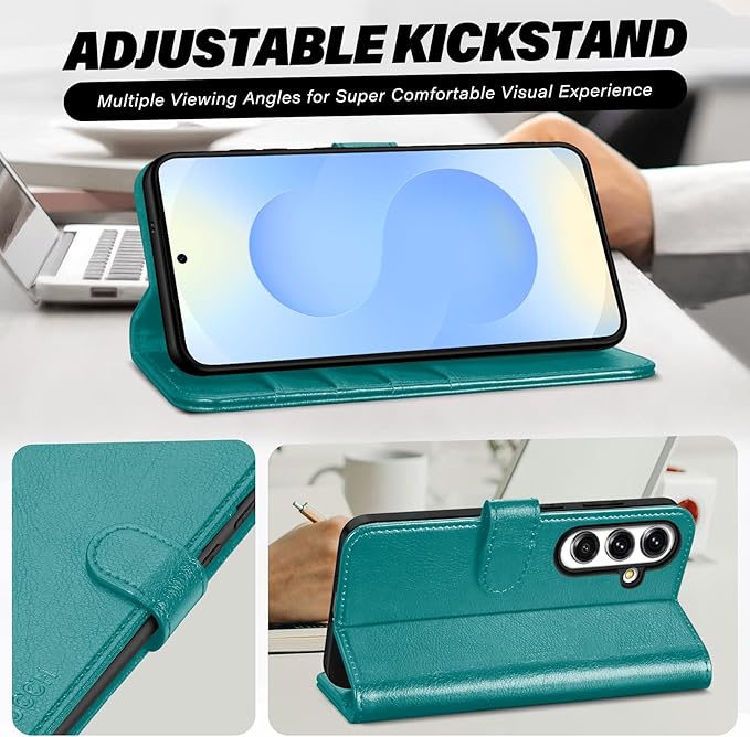 TUCCH Wallet Case for Galaxy S25 FE, Magnetic PU Leather Kickstand [RFID Blocking] 4 Card Slots Folio Phone Cover with [TPU Shockproof Inner Shell] (6.7") 2025, Cyan