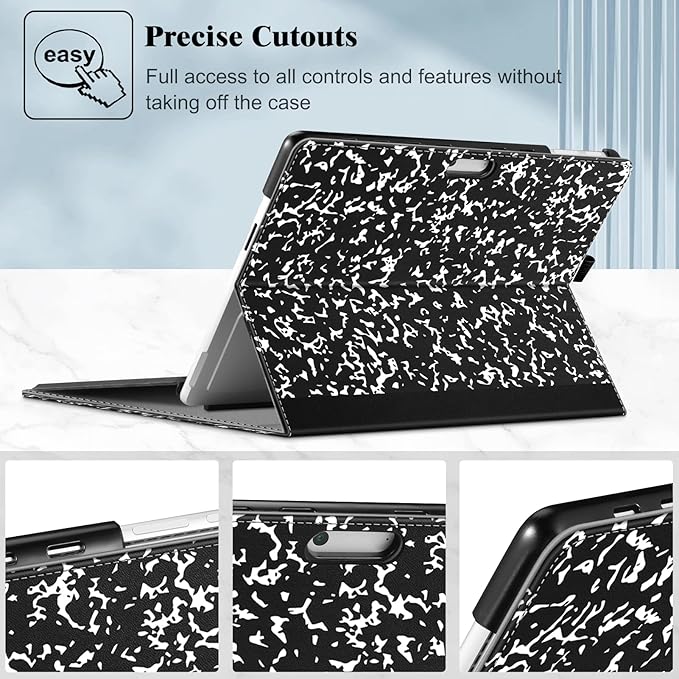 Fintie Case for 13 Inch Microsoft Surface Pro 11/10/9 - Multiple Angle Viewing Portfolio Business Cover with Pocket & Stylus Holder, Compatible with Type Cover Keyboard, Composition Book