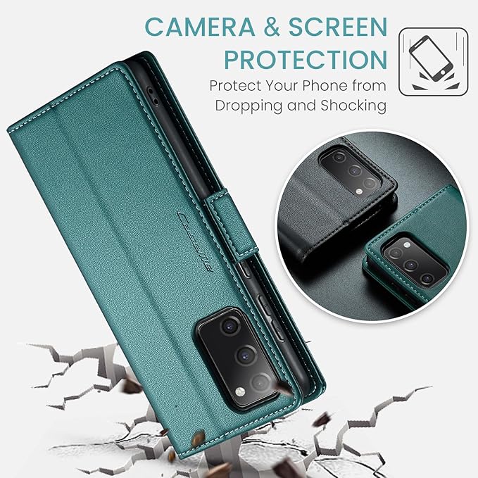 Case for Samsung Galaxy S20 FE Wallet Case, RFID Blocking PU Leather Flip Folio Cover Card Holder Kickstand Shockproof Phone Case Compatible with Samsung Galaxy S20 FE, Blue Green