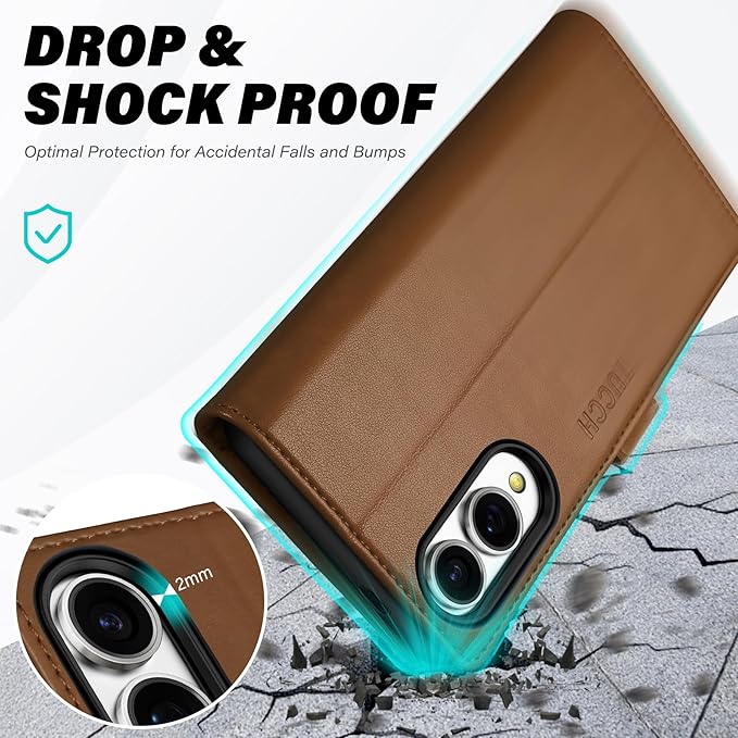 TUCCH Case Wallet for Galaxy S25 Edge, Magnetic PU Leather Kickstand RFID Blocking [4 Card Slots] Protective Flip Cover with [TPU Shockproof Interior Case] Compatible with Galaxy S25 Edge 6.7", Brown
