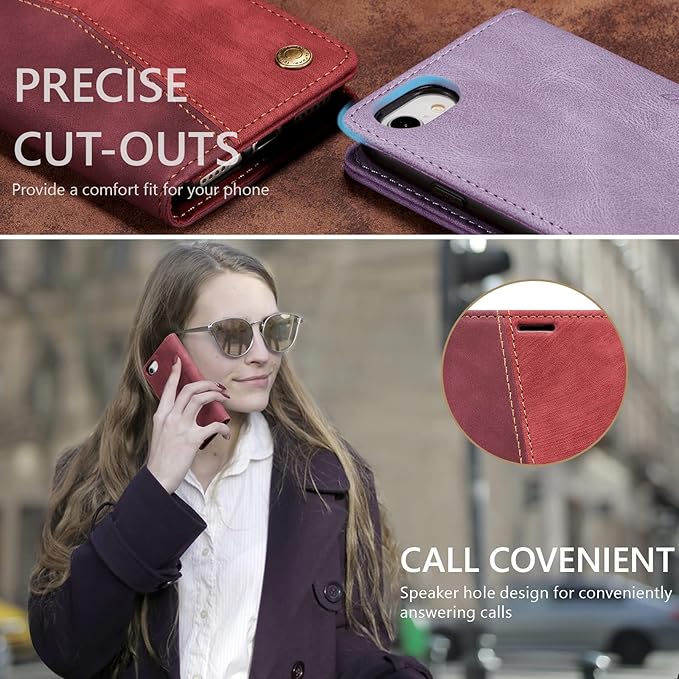 QLTYPRI Case for iPhone 16e, Vintage PU Leather Wallet Case Card Slot Kickstand Magnetic Closure Shockproof Flip Folio Cover for iPhone 16e - Retro Wine Red