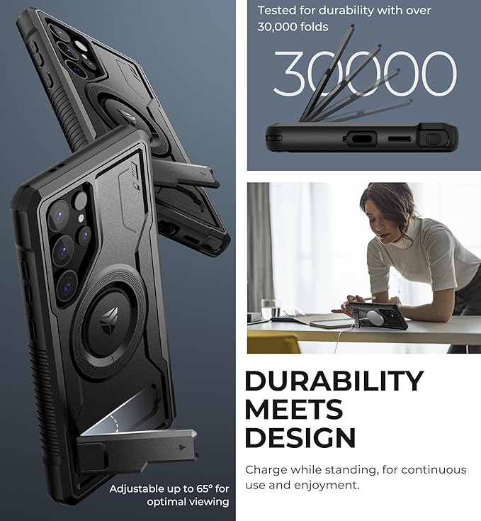 Dexnor Magnetic Case for Samsung Galaxy S24 Ultra Case, Compatible with Magsafe, 2 Front Frames & Built-in Screen Protector, Bumper Rugged Shockproof Full-Body Protective Cover with Kickstand,Black