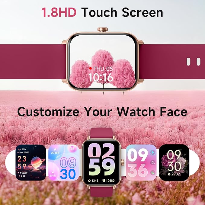 Smart Watches for Women Android & iPhone, Alexa Built-in, 1.85" Fitness Tracker with Answer/Make Calls, IP68 Waterproof Fitness Watch,Heart Rate, Sleep, SpO2 Monitor,Pedometer, Red