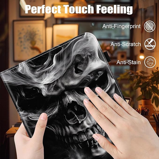 Case for Samsung Galaxy Tab S9 FE 5G 10.9 Inch/Galaxy Tab S9 11 Inch 2023,Card Slot PU Leather TPU Case Pen Holder Auto Wake Sleep,Smoke Skull