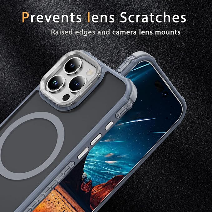 Magnetic for iPhone 16 Pro Max Case Gray with MagSafe Wireless Charging Heavy Duty Military-Grade Shockproof Protection Adjustable Kickstand Slim Matte Anti-Fingerprint Cover Men Women