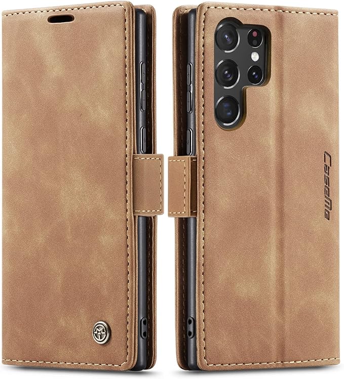 SINIANL for Samsung Galaxy S24 Ultra Case Wallet, Leather Book Folding Flip Cover with Kickstand Card Holders Slots Leather Case for Galaxy S24 Ultra Brown