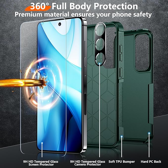 Red2Fire for Samsung Galaxy S25 Case, [Military Grade Drop Protection] Heavy Duty Full Body Shockproof Protection Non-Slip Phone Case for S25 Case 6.2 inch,Dark Green
