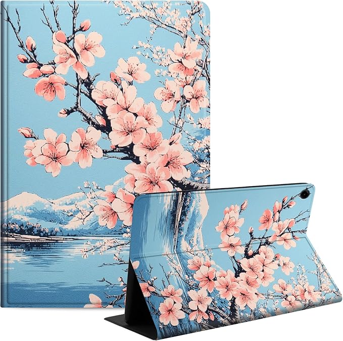 Case for Samsung Galaxy Tab A9 8.7-Inch 2023, Slim PU Leather Stand Cover with Auto Wake/Sleep, Multi-Angle Viewing & Shockproof, Peach Blossoms